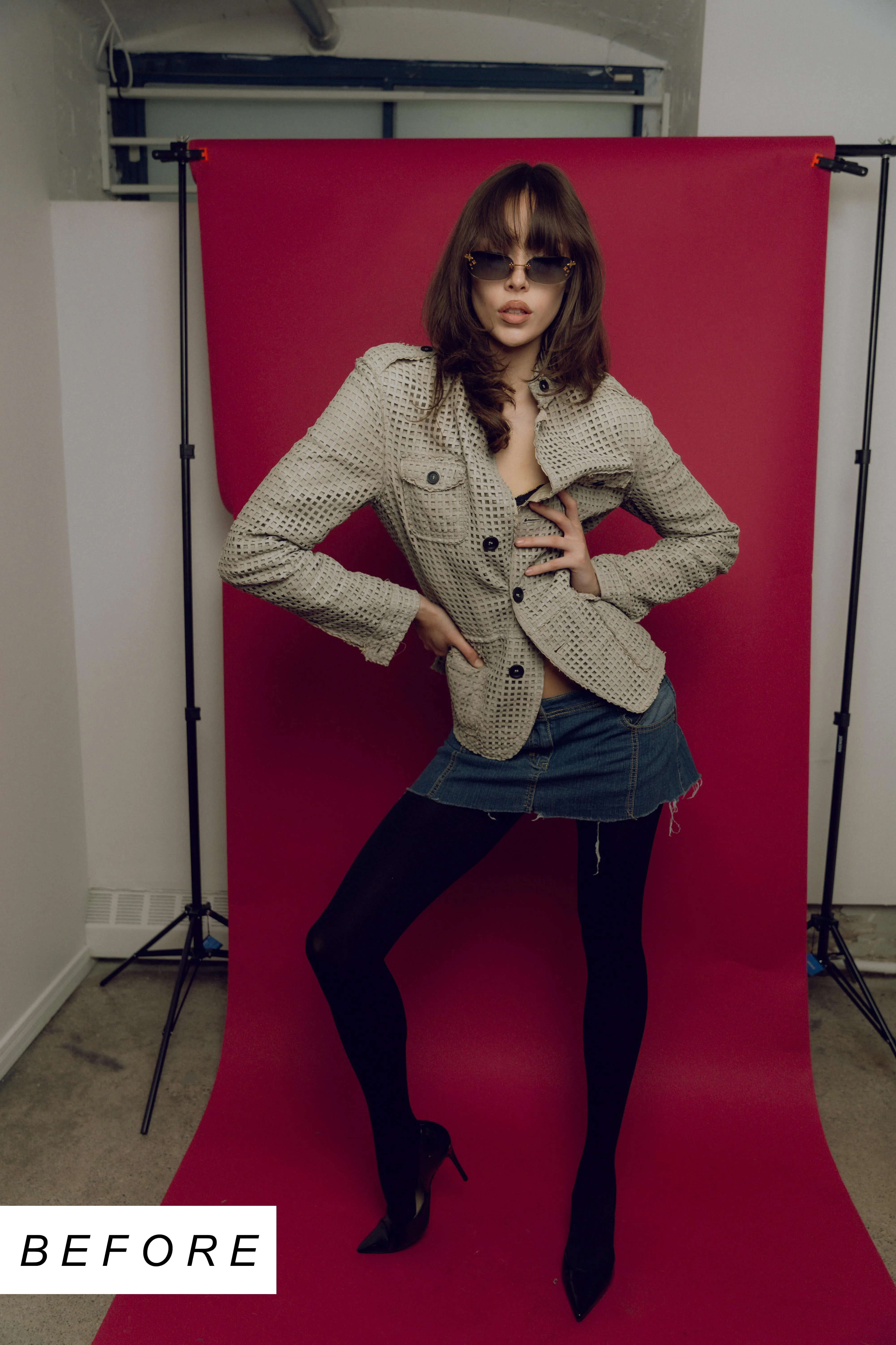 Studio portrait before background editing